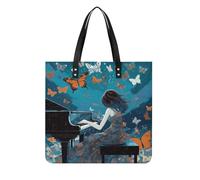 RTFGHJS Aircraft Plane at Sunset Work Tote Bag for Women Leather Shoulder Bag with Magnetic Buckle Purse And Handbags, Girl Playing Piano, 39x39cm
