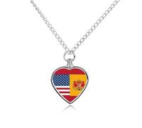 RTFGHJS American Spain Flag Urn Necklace for Ashes Personalized Cremation Jewelry Heart Pendant Keepsake Jewelry for Dog Cat Sympathy Gift for Pets Lovers