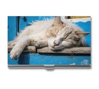 RTFGHJS Anime Dog Art Business Card Holder, Metal Slim Name Card Case, Pocket Cards Holder for Women Or Men, Name Cards Booklet for Professionals, Executives, Sleeping Little Cat, One Size
