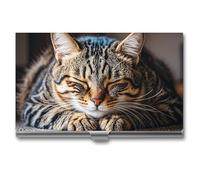 RTFGHJS Asian Ladies Business Card Holder, Metal Slim Name Card Case, Pocket Cards Holder for Women Or Men, Name Cards Booklet for Professionals, Executives, Cat sleeping, One size