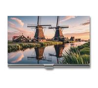 RTFGHJS Asian Ladies Business Card Holder, Metal Slim Name Card Case, Pocket Cards Holder for Women Or Men, Name Cards Booklet for Professionals, Executives, Dutch windmill, One Size