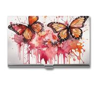 RTFGHJS Bear Crossing The River Business Card Holder, Metal Slim Name Card Case, Pocket Cards Holder for Women Or Men, Name Cards Booklet for Professionals, Executives, Butterfly drip spray watercolor