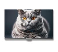 RTFGHJS Bee Love Honeys Business Card Holder, Metal Slim Name Card Case, Pocket Cards Holder for Women Or Men, Name Cards Booklet for Professionals, Executives, A gray cat is lying, One size