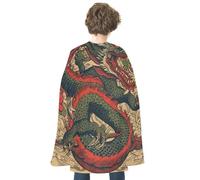 RTFGHJS Beige Dragon Pattern Halloween Cloak Christmas Cape Costume Accessory Cosplay Cloak for Parties Short Capes