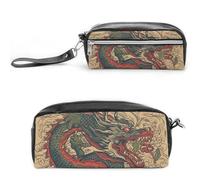 RTFGHJS Beige Dragon Pattern Pencil Case, Large Capacity Pencil Pouch, Leather Small Makeup Bag, Portable Zipper Stationery Bag for Stationery, Travel Toiletry, Makeup, Supplies