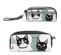 RTFGHJS Black And White Cats Pencil Case, Large Capacity Pencil Pouch, Leather Small Makeup Bag, Portable Zipper Stationery Bag for Stationery, Travel Toiletry, Makeup, Supplies