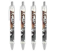 RTFGHJS Black And White Doodle Tiger Ballpoint Pens Retractable Ball Point Pens Smooth 0.5mm Medium Writing Pen Black Ink Pen for Men Women 4 PCS