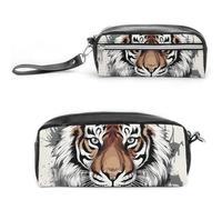 RTFGHJS Black And White Doodle Tiger Pencil Case, Large Capacity Pencil Pouch, Leather Small Makeup Bag, Portable Zipper Stationery Bag for Stationery, Travel Toiletry, Makeup, Supplies