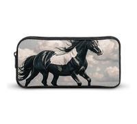 RTFGHJS Black And White Horses Running Pencil Case, Large Capacity Zipper Pencil Pouch Portable Office Stationery Makeup Bag, Desk Organizer for Stationery, Travel Toiletry, Makeup, Supplies