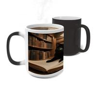 RTFGHJS Black Cat Books Color Changing Mugs Heat Sensitive Magic Mug 11 Oz Coffee Cup for Office, Ceramic Novelty Tea Mug with Handle for Home, Creative Gifts, Birthday, Anniversary