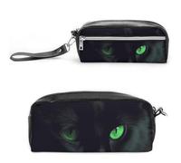 RTFGHJS Black Cat Green Eyes Pencil Case, Large Capacity Pencil Pouch, Leather Small Makeup Bag, Portable Zipper Stationery Bag for Stationery, Travel Toiletry, Makeup, Supplies