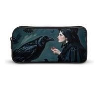 RTFGHJS Black Raven Witch Pencil Case, Large Capacity Zipper Pencil Pouch Portable Office Stationery Makeup Bag, Desk Organizer for Stationery, Travel Toiletry, Makeup, Supplies