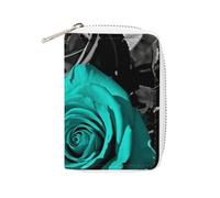 RTFGHJS Black White Teal Gray Rose Flowers Credit Card Holder Wallet PU Leather Card Case Cards Protector Front Pocket Wallets