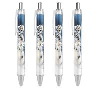 RTFGHJS Blue Eyed Snow Leopard Ballpoint Pens Retractable Ball Point Pens Smooth 0.5mm Medium Writing Pen Black Ink Pen for Men Women 4 PCS
