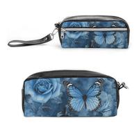 RTFGHJS Blue Rose Pencil Case, Large Capacity Pencil Pouch, Leather Small Makeup Bag, Portable Zipper Stationery Bag for Stationery, Travel Toiletry, Makeup, Supplies