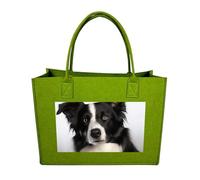 RTFGHJS Border Collie Tote Bags Reusable Shopping Bag Grocery Bag Felt Handbags Storage Bags Light Green