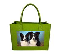 RTFGHJS Border Collie Tote Bags Reusable Shopping Bag Grocery Bag Felt Handbags Storage Bags Light Green