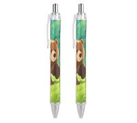 RTFGHJS Brown Bear Ballpoint Pens Retractable Ball Point Pens Smooth 0.5mm Medium Writing Pen Black Ink Pen for Men Women 2 PCS