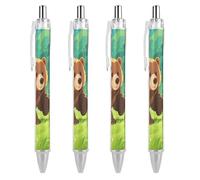 RTFGHJS Brown Bear Ballpoint Pens Retractable Ball Point Pens Smooth 0.5mm Medium Writing Pen Black Ink Pen for Men Women 4 PCS