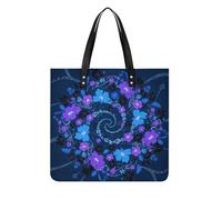 RTFGHJS Butterfly And Hippo Work Tote Bag for Women Leather Shoulder Bag with Magnetic Buckle Purse And Handbags, Blue - Purple - Black Floral, 39x39cm