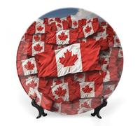 RTFGHJS Canadian Flag Decorative Ceramic Plate Personalized Bone China Decorative Plate Round Porcelain Plates with Display Stand Cabinet Display Plates for Home Decor 6inch
