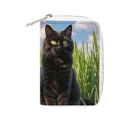 RTFGHJS Cartoon Owl PU Leather Card Holder - Slim Durable Credit Card Organizer for Men & Women, Cat on the Grass, 16x11.5cm
