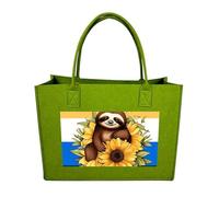 RTFGHJS Cartoon Sloth Sitting on Sunflower Tote Bags Reusable Shopping Bag Grocery Bag Felt Handbags Storage Bags Light Green
