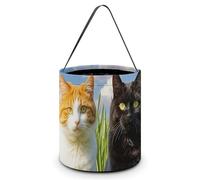 RTFGHJS Cat on The Grass Halloween Treat Bags with Handles Candy Bucket for Trick Or Treating, Party Favor Bags
