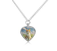 RTFGHJS Cat Sitting in Green Field Urn Necklace for Ashes Personalized Cremation Jewelry Heart Pendant Keepsake Jewelry for Dog Cat Sympathy Gift for Pets Lovers