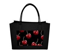 RTFGHJS Cherry Cartoon Pattern Tote Bags Reusable Shopping Bag Grocery Bag Felt Handbags Storage Bags Black