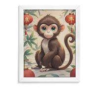 RTFGHJS Chinese Style Monkey Diamond Painting Kit - DIY Canvas Art Decor with Drill Pen, Tray & Wax, Waterproof Sparkling Wall Craft for Home Decor, Birthdays, Christmas White Wood 40 * 50cm