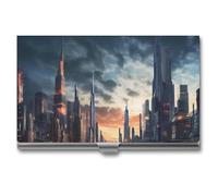 RTFGHJS City Scape Business Card Holder, Metal Slim Name Card Case, Pocket Cards Holder for Women Or Men, Name Cards Booklet for Professionals, Executives