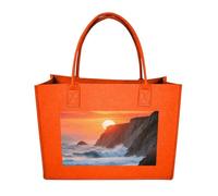 RTFGHJS Coastal Cliff Sunrise Tote Bags Reusable Shopping Bag Grocery Bag Felt Handbags Storage Bags Fruit Orange