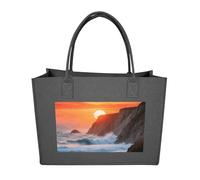 RTFGHJS Coastal Cliff Sunrise Tote Bags Reusable Shopping Bag Grocery Bag Felt Handbags Storage Bags Dark Gray