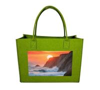 RTFGHJS Coastal Cliff Sunrise Tote Bags Reusable Shopping Bag Grocery Bag Felt Handbags Storage Bags Light Green