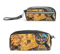 RTFGHJS Colorful Abstract Cat Pencil Case, Large Capacity Pencil Pouch, Leather Small Makeup Bag, Portable Zipper Stationery Bag for Stationery, Travel Toiletry, Makeup, Supplies