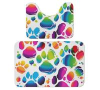 RTFGHJS Colorful Dog Paw Print Bath Rug Sets, Non Slip Quickly Dry Mats for Bathroom 15.7"x23.6" Toilet Mat U-Shaped, PVC Non Slip Backing, Super Absorbent Coral Velvet Floor Mat