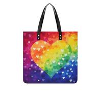 RTFGHJS Colorful Rainbow Love Heart Work Tote Bag for Women Leather Shoulder Bag with Magnetic Buckle Purse And Handbags