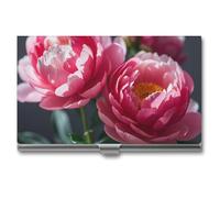 RTFGHJS Colorful Surfboard Business Card Holder, Metal Slim Name Card Case, Pocket Cards Holder for Women Or Men, Name Cards Booklet for Professionals, Executives, Beautiful Peony Flower, One Size