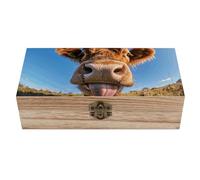 RTFGHJS Cow Sticking Out Tongue Wooden Storage Box Vintage Keepsake Box with Lid And Front Clasp Rustic Home Decor Wooden Organizer for Jewelry Rings Earrings Office Supplies 7.9x3.7x2.3 Inch