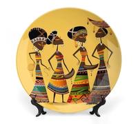 RTFGHJS Creative African Culture Decorative Ceramic Plate Personalized Bone China Decorative Plate Round Porcelain Plates with Display Stand Cabinet Display Plates for Home Decor 10inch