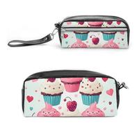 RTFGHJS Cupcake Candy Hearts Sweet Pencil Case, Large Capacity Pencil Pouch, Leather Small Makeup Bag, Portable Zipper Stationery Bag for Stationery, Travel Toiletry, Makeup, Supplies