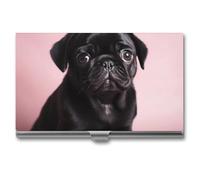 RTFGHJS Cute Black Pug Business Card Holder, Metal Slim Name Card Case, Pocket Cards Holder for Women Or Men, Name Cards Booklet for Professionals, Executives