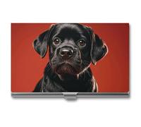 RTFGHJS Cute Black Pug Dog Business Card Holder, Metal Slim Name Card Case, Pocket Cards Holder for Women Or Men, Name Cards Booklet for Professionals, Executives