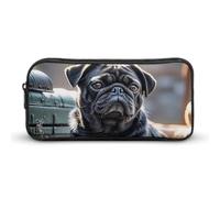 RTFGHJS Cute Black Pug Dog Pencil Case, Large Capacity Zipper Pencil Pouch Portable Office Stationery Makeup Bag, Desk Organizer for Stationery, Travel Toiletry, Makeup, Supplies