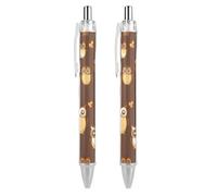 RTFGHJS Cute Brown Cartoon Owl Ballpoint Pens Retractable Ball Point Pens Smooth 0.5mm Medium Writing Pen Black Ink Pen for Men Women 2 PCS