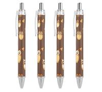 RTFGHJS Cute Brown Cartoon Owl Ballpoint Pens Retractable Ball Point Pens Smooth 0.5mm Medium Writing Pen Black Ink Pen for Men Women 4 PCS