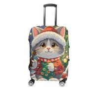 RTFGHJS Cute Cat Sing Christmas Carols Luggage Cover Elastic Luggage Covers for Suitcase Travel Luggage Covers Anti-Scratch Washable Suitcase Sleeve Fits 19-32 Inch Luggage, white, L