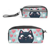 RTFGHJS Cute Heart Cat Pencil Case, Large Capacity Pencil Pouch, Leather Small Makeup Bag, Portable Zipper Stationery Bag for Stationery, Travel Toiletry, Makeup, Supplies