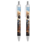 RTFGHJS Cute Owl Ballpoint Pens Retractable Ball Point Pens Smooth 0.5mm Medium Writing Pen Black Ink Pen for Men Women 2 PCS